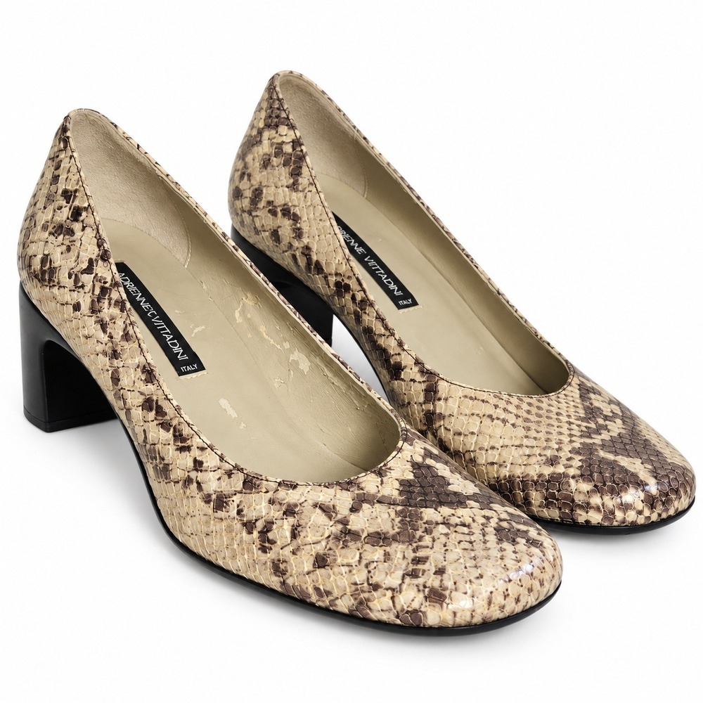 Adrienne Vittadini Snakeskin Pumps Womens 6.5 Neutral Block Heel Good Italy